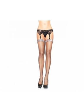 LEG AVENUE Leopard & Fishnet Thigh High Stockings w/garter belt